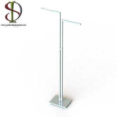 2 Arms Chrome Metal Clothing Display Rack With Metal Square Base