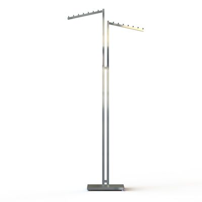 2 Arms Chrome Metal Clothing Display Rack With Metal Square Base
